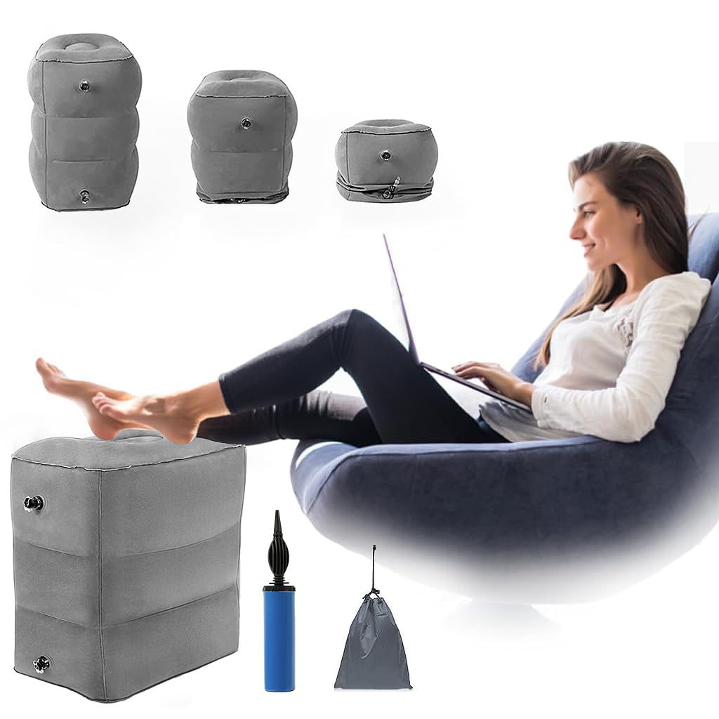 HANNEA Inflatable Foot Rest Pillow for Travel, Kids/Adults Airplane Travel Pillow with Pump & Storage Pouch, Portable Adjustable Three Layers Height Foot Stool for Sleep, Office, Home, Any Travel HANNEA Inflatable Foot Rest Pillow for Travel, Kids/Adults Airplane Travel Pillow with Pump & Storage Pouch, Portable Adjustable Three Layers Height Foot Stool for Sleep, Office, Home, Any Travel